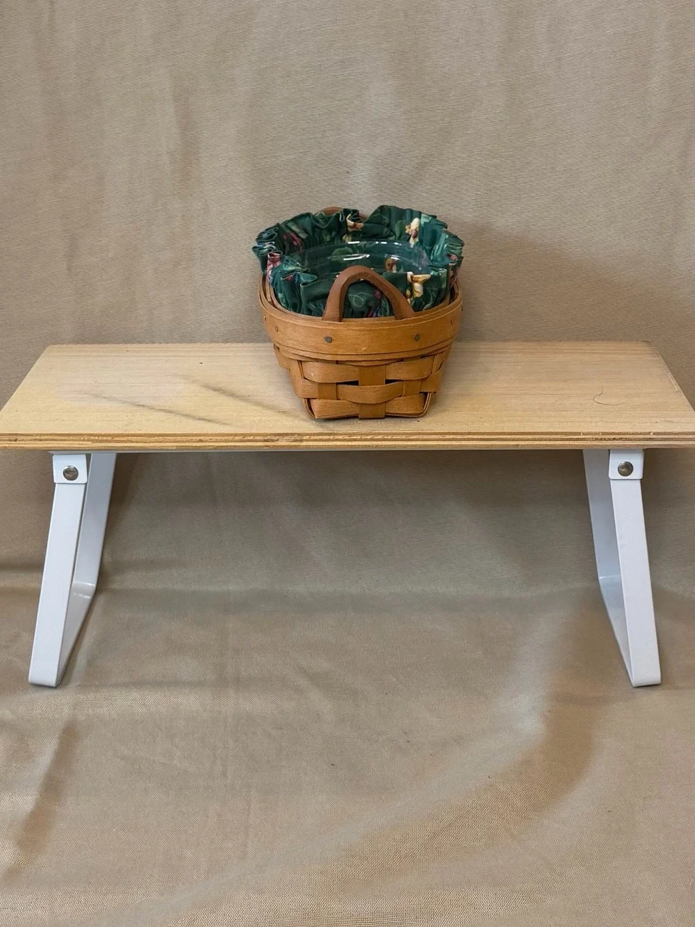 Longaberger Brown Basket with Green Fabric Liner
